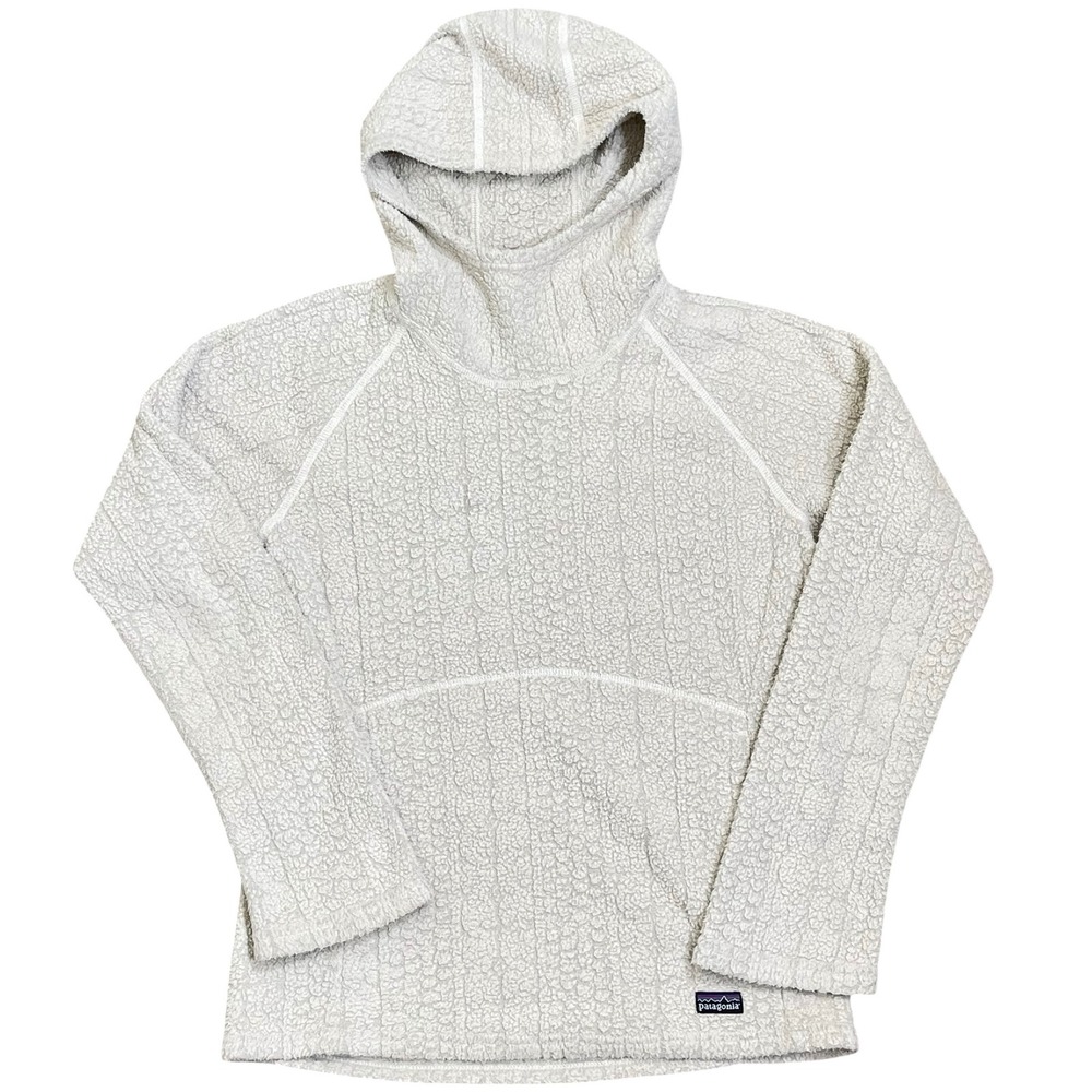 Patagonia Capra Hoody Hooded Fleece Pullover Womens M Cream Textured Hiking